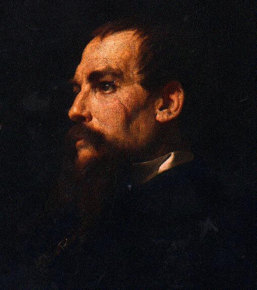 A painting of a manly man with a beard.