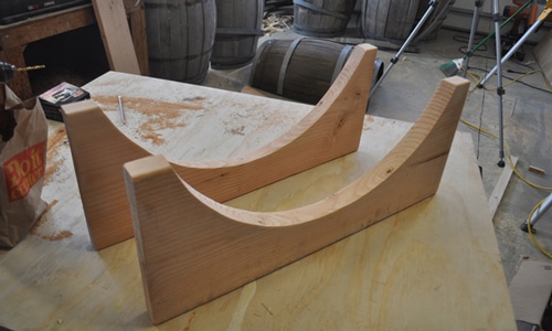 Whiskey barrel table legs.
