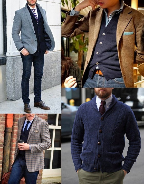 Wear of sport blazzer by cardigan.